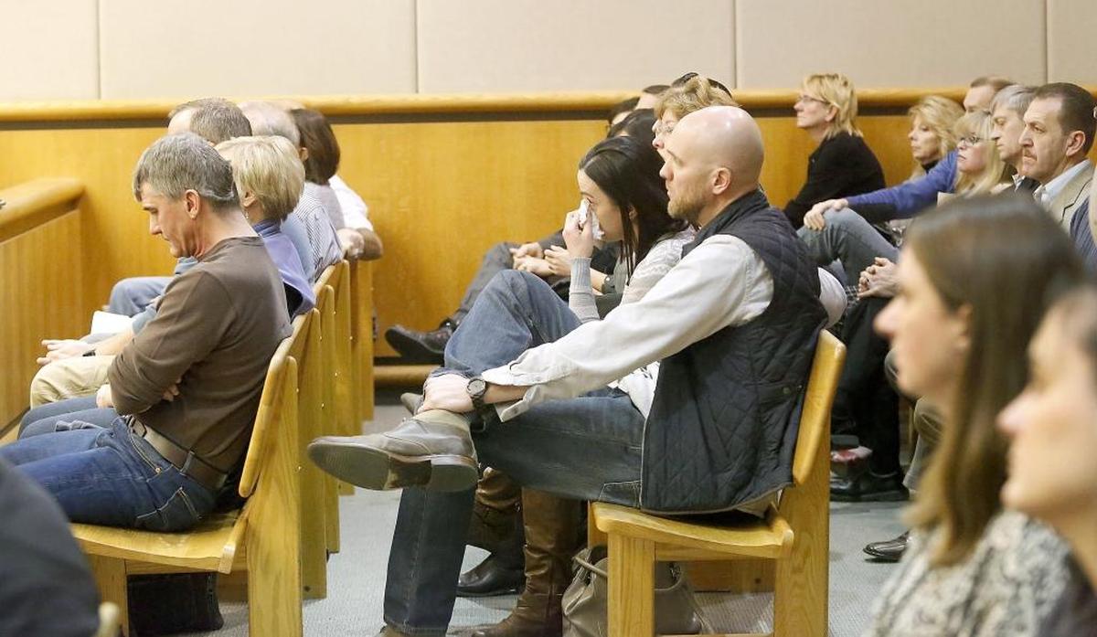 Members of the Sandra Harris’ family, friends and members of law enforcement watch Friday’s sentencing Theresa Wiltse in Benton County Superior Court. The former prison guard will spend the rest of her life behind bars for kidnapping and murdering the Kennewick woman.