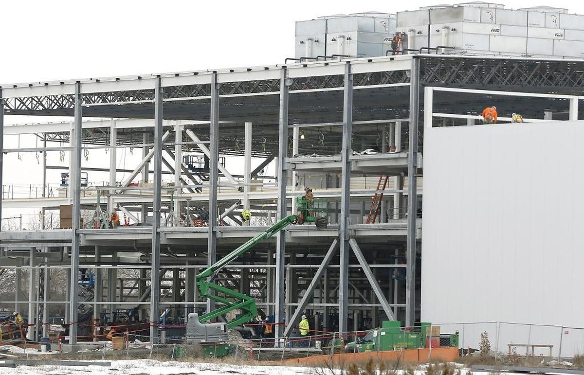 Construction crews worked in February on the new building that will house a $200 million french fry processing line at the Lamb Weston manufacturing campus on Saint Street in Richland.