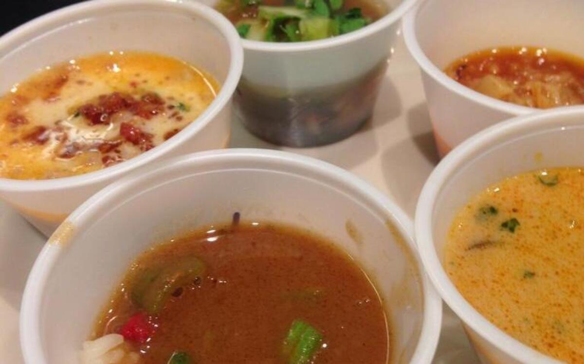 Five soups cooked by culinary arts students at Tri-Tech Skills Center to see which would be selected as a course at the upcoming Beggars’ Banquet of Safe Harbor Support Center on Nov. 7.