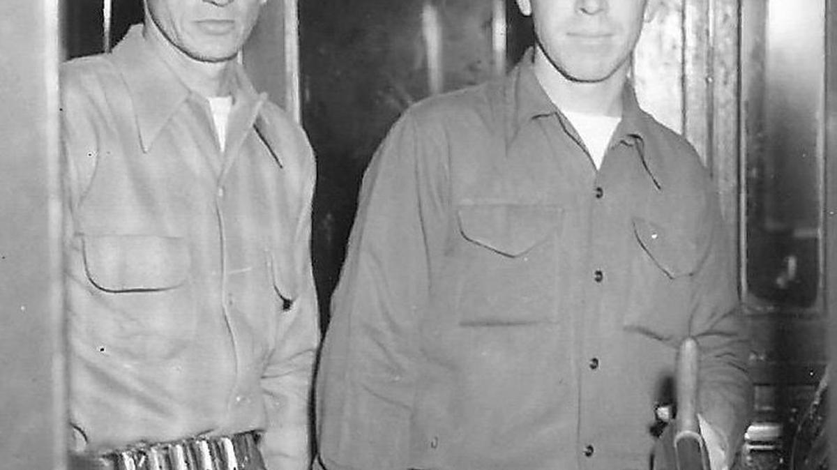 Crewmen of one of the two ferries at Plymouth say traffic has more than doubled since the Wallula-Umatilla highway was closed to traffic last Friday because of seepage from Lake Wallula. In the foreground of this Nov. 8, 1953, photo is Leslie Hoggart of Hermiston and with him is Gary Carpenter of Plymouth. They said there’s no delay in getting across the mighty Columbia.