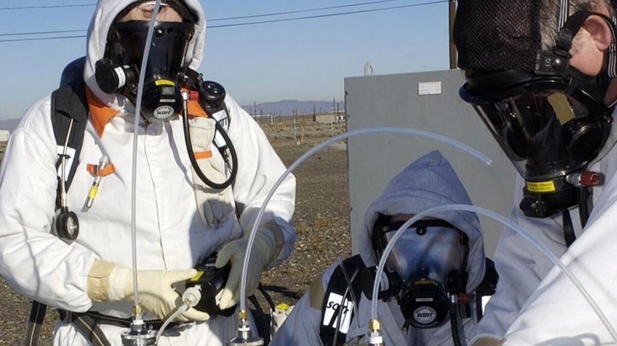 Washington River Protection Solutions Tank Farm workers use supplied with air respirators. Two Hanford workers were taken for medical evaluations for possible exposure to tank vapors at the AY-Tank Farm at Hanford on Wednesday.
