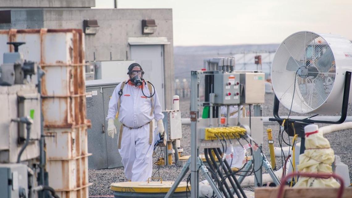 Hanford workers are required to wear supplied air respirators for most work inside the nuclear reservation’s tank farms as protection against breathing in chemical vapors.