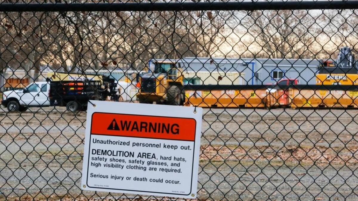 The demolition area around the Research Technology Laboratory on the south end of the Pacific Northwest National Laboratory in Richland has been fenced off.