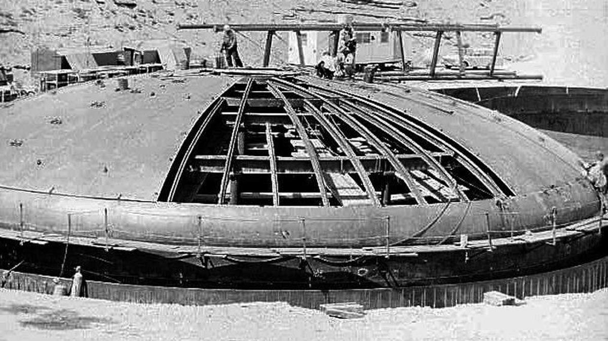 Construction is shown underway on Hanford tank AY-102. More than 45 years later it is leaking waste between its double shells.