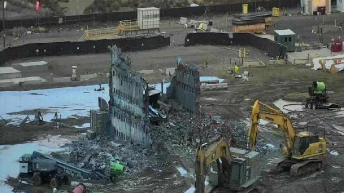 Partial walls of the Plutonium Reclamation Facility remained standing before most demolition of the building was completed in mid-December and a spread of radioactive contamination was discovered. The facility is part of the Hanford nuclear reservation’s Plutonium Finishing Plant.