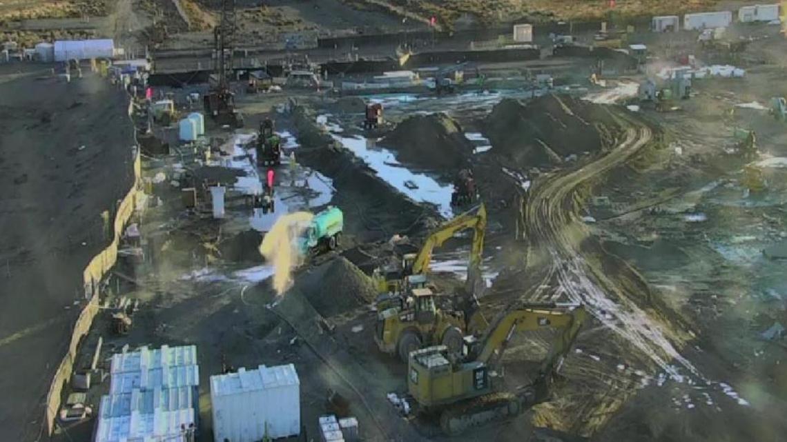 Blue fixative and layers of soil have been used to prevent the spread of more potential airborne radioactive contamination from what remains of the Plutonium Reclamation Facility at the Hanford nuclear reservation’s Plutonium Finishing Plant.