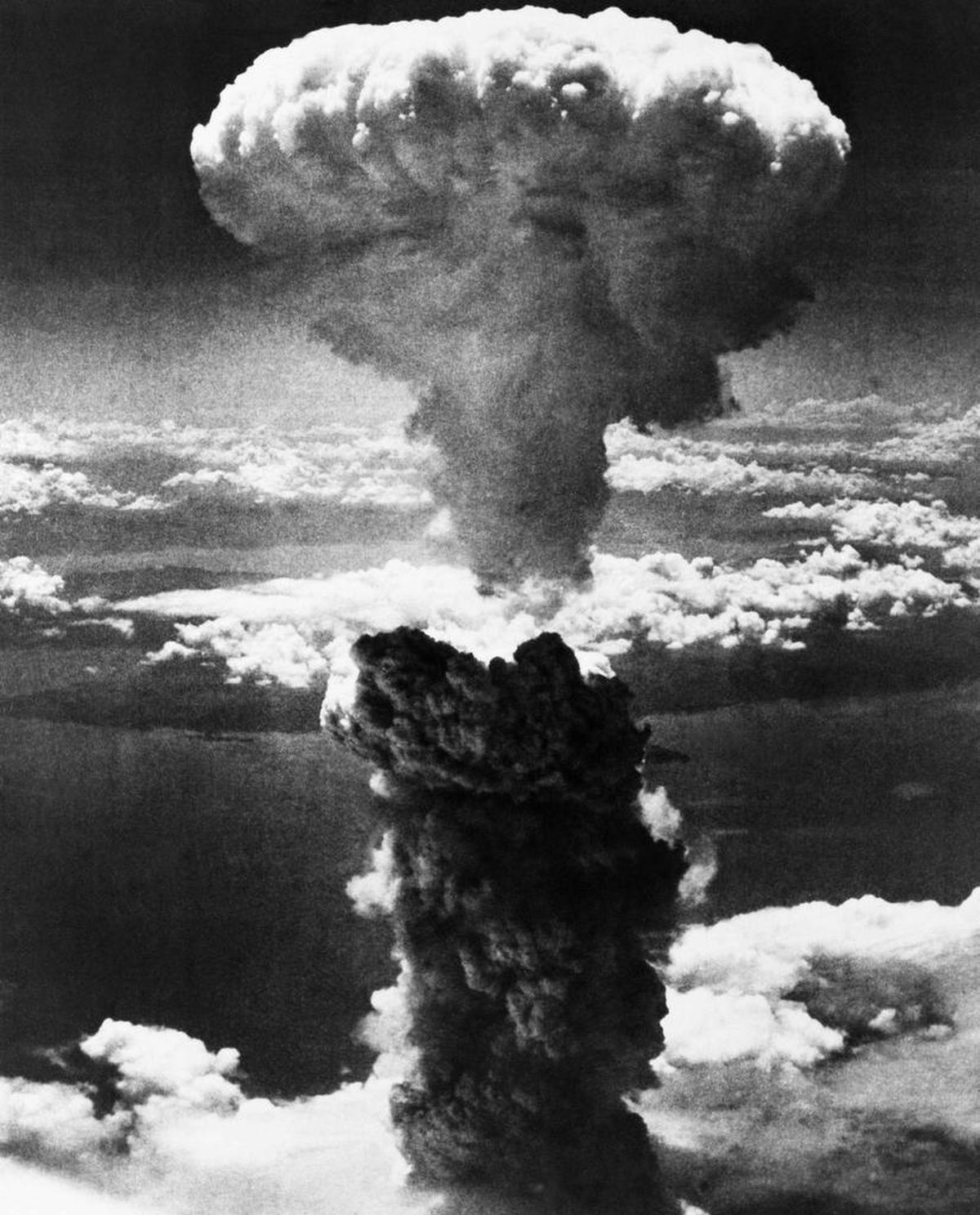 A mushroom cloud rises moments after the atomic bomb was dropped on Nagasaki, Japan, Aug. 9, 1945. It carried plutonium produced at Hanford.
