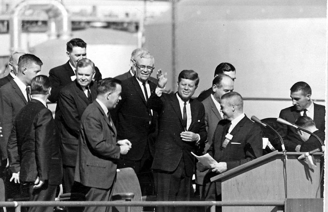 On Sept. 26, 1963, President John F. Kennedy led groundbreaking ceremonies for the Hanford Generating Project. Among the dignitaries joining Kennedy were U.S. Sens. Henry Scoop Jackson, Warren Magnuson, Gov. Albert Rosellini and Tri-City Herald Publisher, Glenn C. Lee.