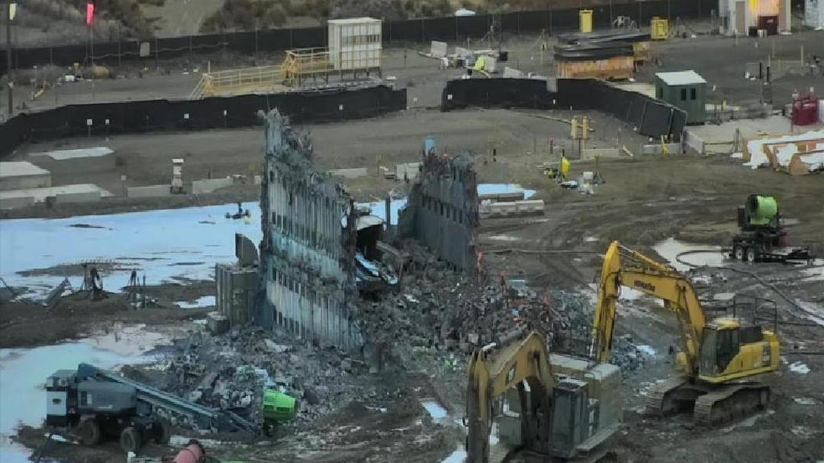The Plutonium Reclamation Facility at Hanford’s Plutonium Finishing Plant is shown before the last of the highly contaminated facility came down Dec. 15. The final day of demolition likely was responsible for a spread of radioactive contamination.