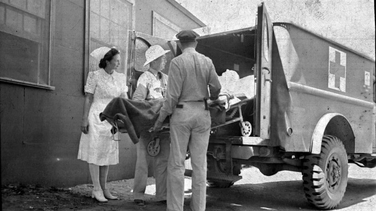 An unidentified nurse may have had the same job as Esther Wurtzel Nelson, riding along in ambulances at Hanford.