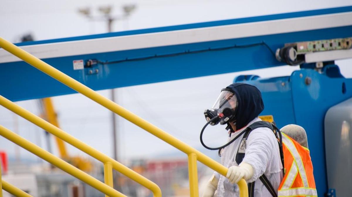 Hanford workers are wearing supplied air respirators for most work within the Hanford tank farms as protection against breathing chemical vapors.