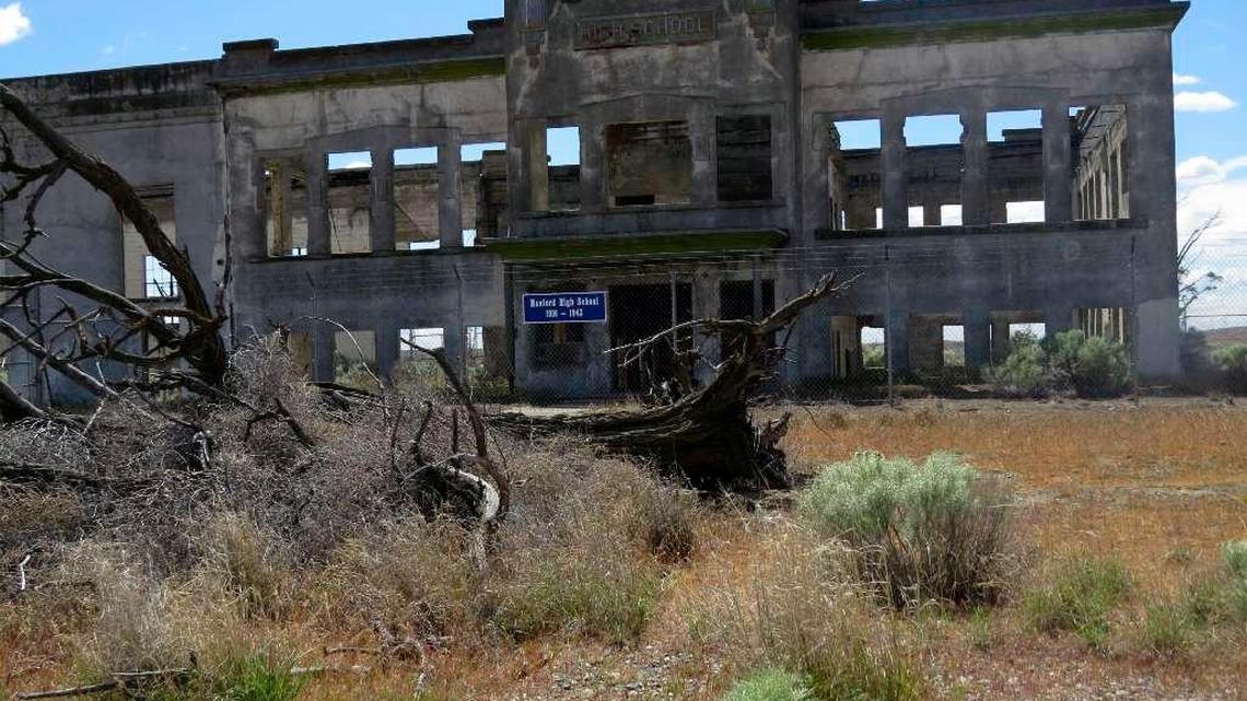 The old Hanford High School still stands on land seized for the Hanford nuclear reservation.