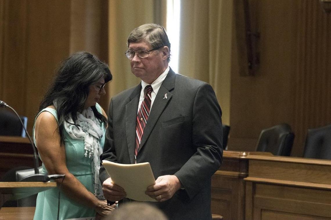 Walt Tamosaitis prepares to speak during a press conference in 2016 on whistleblower retaliation by contractors. Sandra Black, who was fired after reporting health and safety concerns about the Department of Energy’s nuclear program, steps away from the podium.