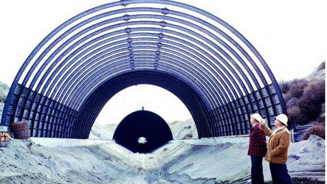 The longer of two tunnels that hold radioactive waste at the Hanford nuclear reservation’s PUREX plant is shown before construction was completed in 1964.