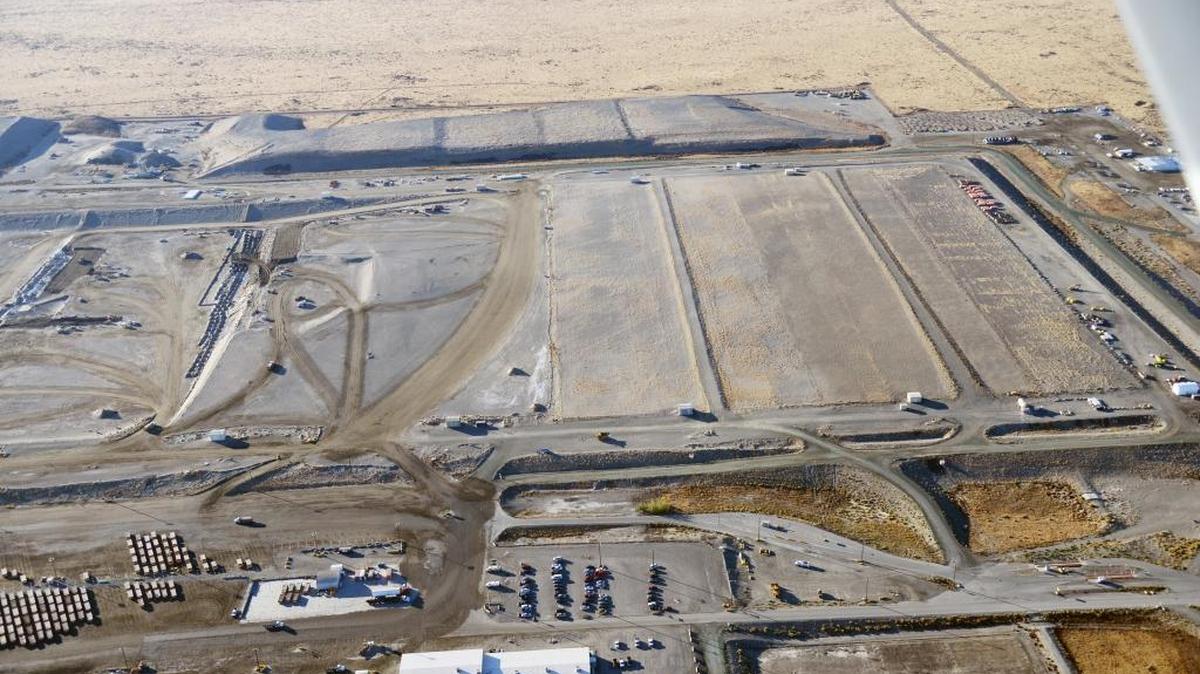 Waste cells have been filled at the Hanford Environmental Restoration Disposal Facility from right to left.