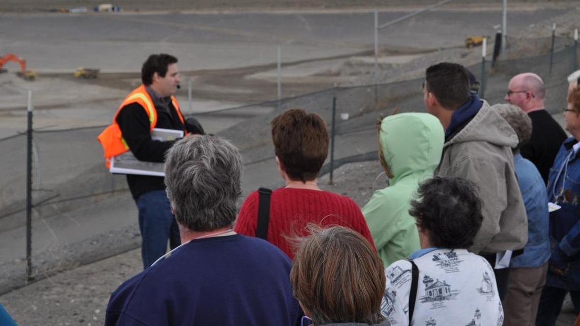 Visitors on a Hanford tour get a look at the massive Environmental Restoration Disposal Facility used to dispose of low level radioactive waste from environmental cleanup.