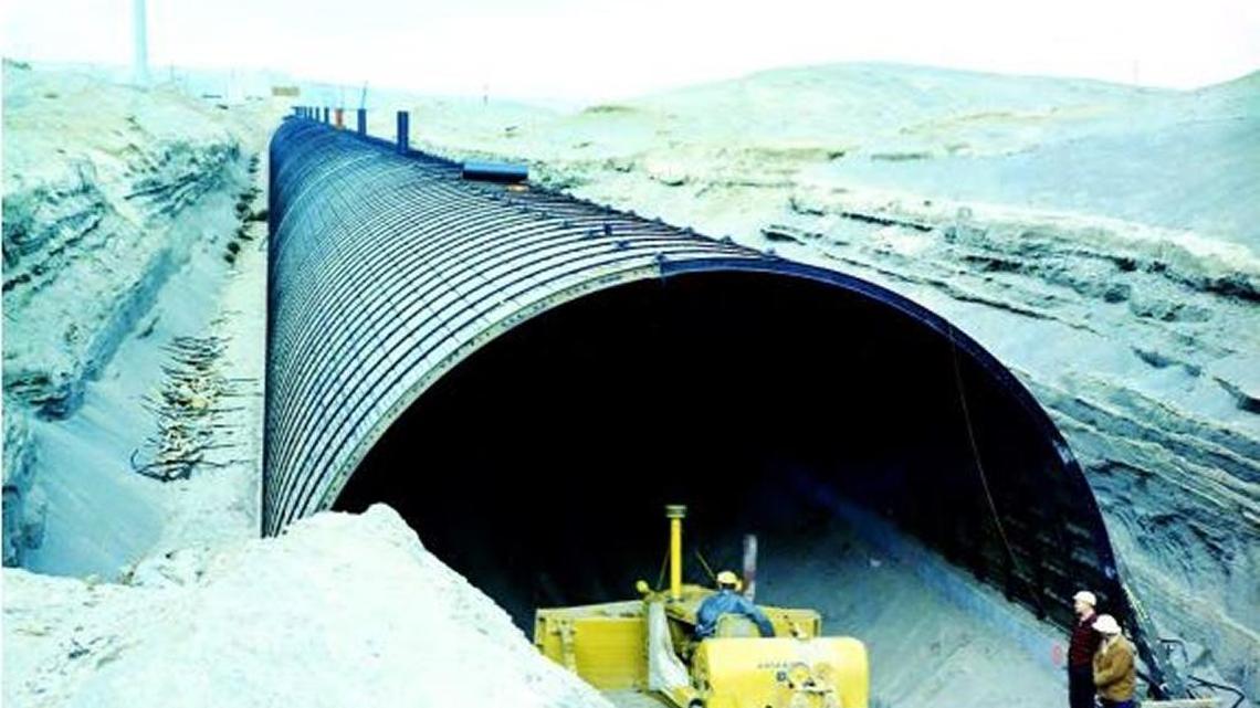 The Department of Energy plans to prevent a collapse of a Hanford waste storage tunnel by filling it with grout. It is shown under construction in 1964 when it was being built for temporary storage of highly radioactive waste.