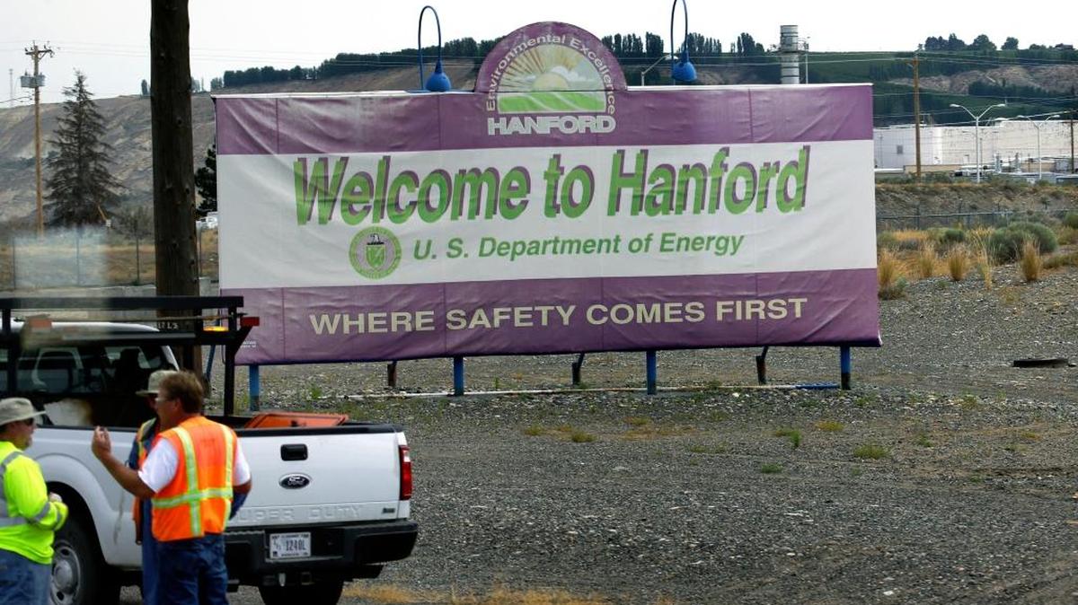 This 2014 file photo shows a sign that says “Where Safety Comes First,” welcoming visitors to the Hanford Nuclear Reservation. A Department of Energy contractor is checking after more waste leaked from the inner tank of a double-shell waste storage tank.