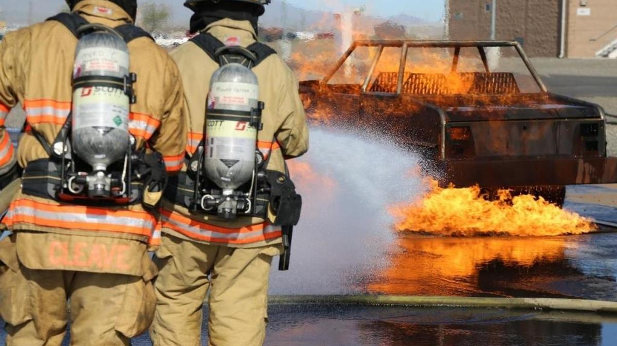 Firefighters practice at the HAMMER training center. Operation of the training center will be included in a new contract for Hanford sitewide services.