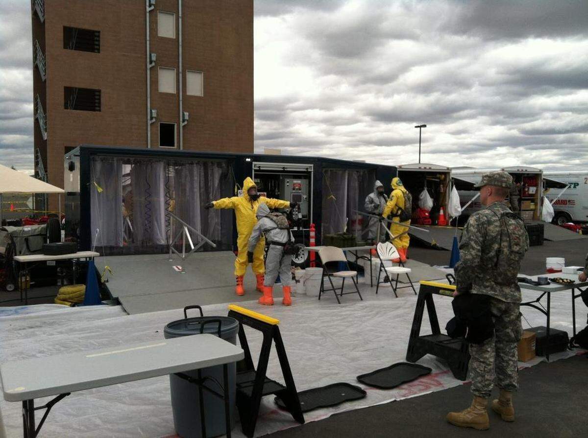 National Guard troops participate in an emergency drill at the HAMMER training center near Richland.