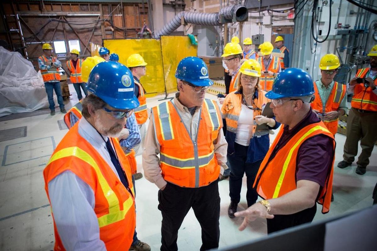 Energy Secretary Rick Perry, center, toured the Hanford vitrification plant in August 2017.
