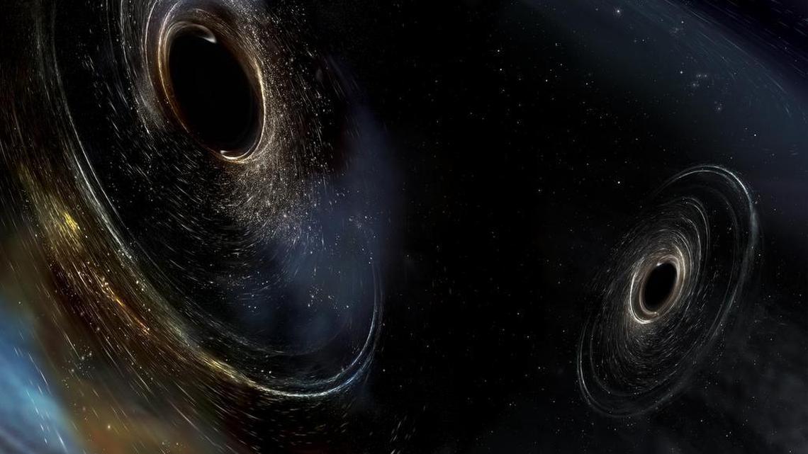 Artist’s conception shows two merging black holes similar to those detected by LIGO.