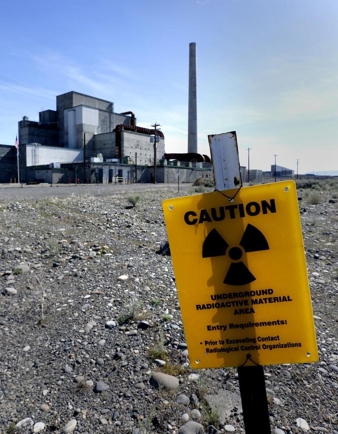Signs remind visitors approaching the B Reactor on the Hanford Nuclear Reservation in south-central Washington.