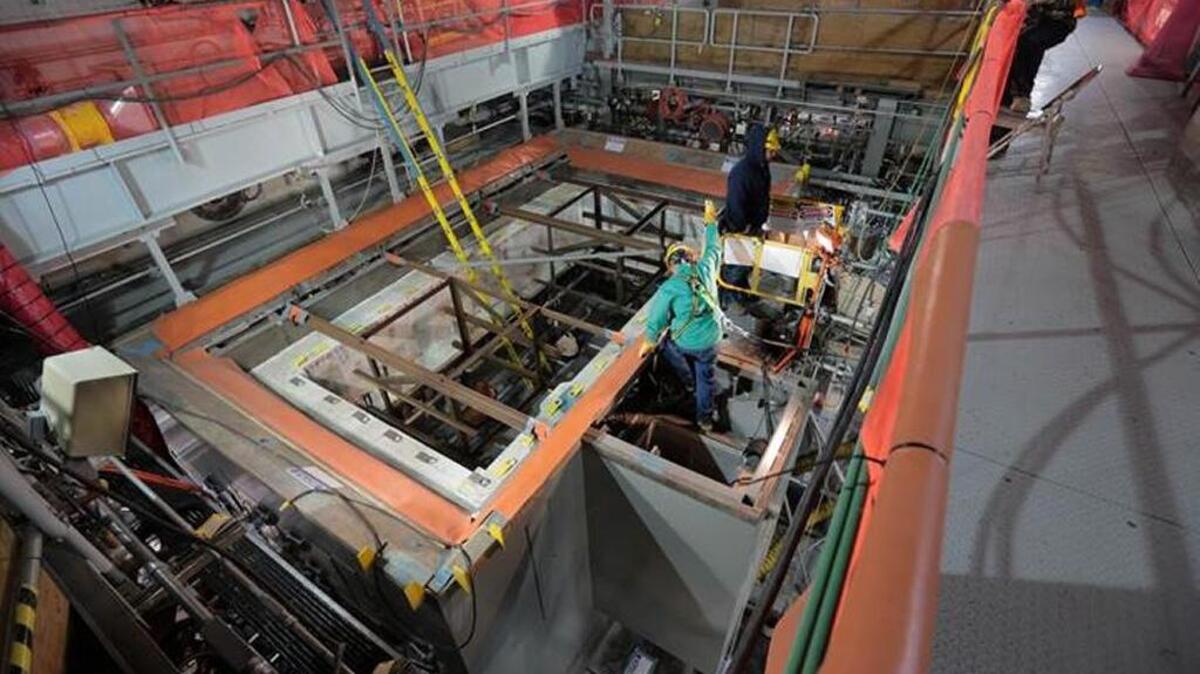 Workers prepare to weld melters at the Low Activity Waste Facility at the Hanford vitrification plant. Construction on the facility could be finished in 2018.