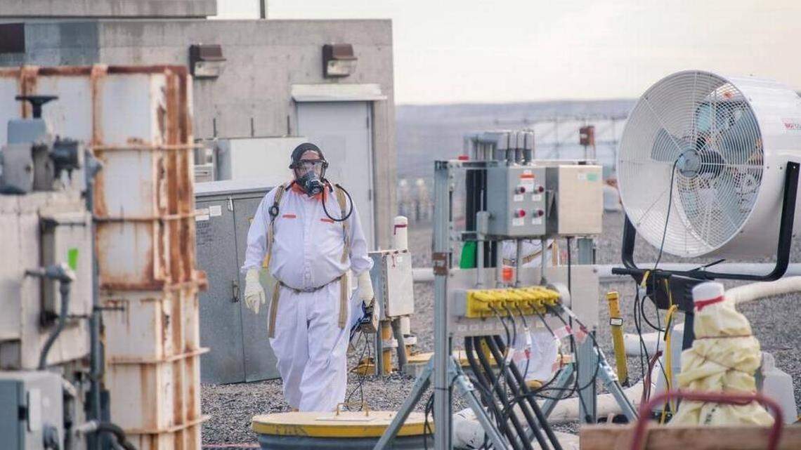 Hanford workers are required to wear supplied air respirators for most work inside the nuclear reservation’s tank farms as protection against breathing in chemical vapors.