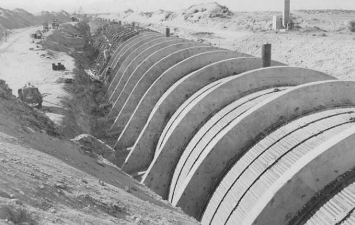 The longer of two tunnels that hold radioactive waste at the Hanford nuclear reservation’s PUREX plant is shown before construction was completed in 1964.