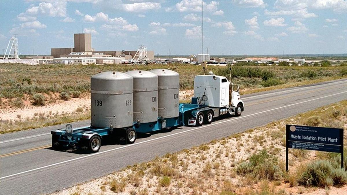 
A truck carrying waste heads toward the Waste Isolation Pilot Plant in New Mexico.
