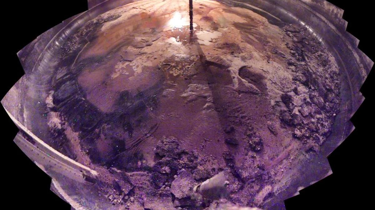 Photos taken within Hanford Tank C-111 are pieced together to show the tank’s interior after waste retrieval stopped.