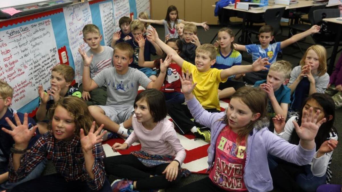 Students in Pam Hood’s fourth-grade class demonstrate how fission works this week at White Bluffs Elementary School in Richland. The students will be part of the first group of kids under the age of 12 allowed to visit the B Reactor during Thursday’s event.