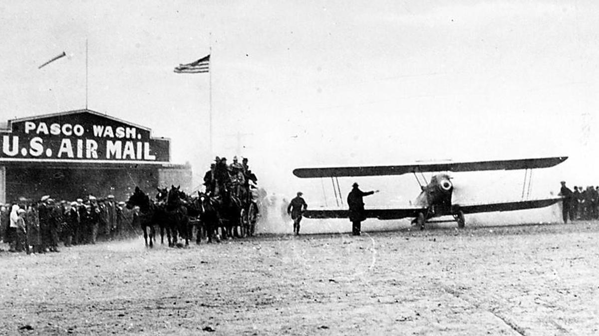 Stores in the Tri-Cities closed and the townspeople turned out to welcome the arrival of the first Air Mail Service route linking Pasco and Elko, Nev., on April 6, 1926.