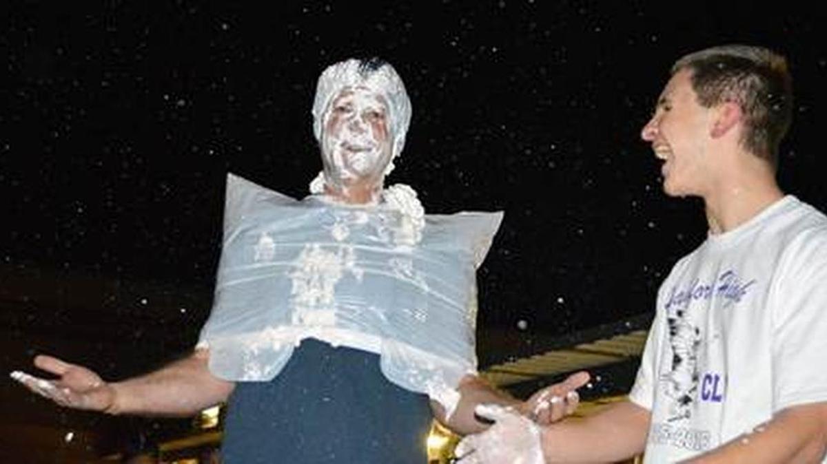 Hanford High School Principal Tory Christenson received a pie to the face at a recent fundraiser coordinated by the school’s Key Club.
