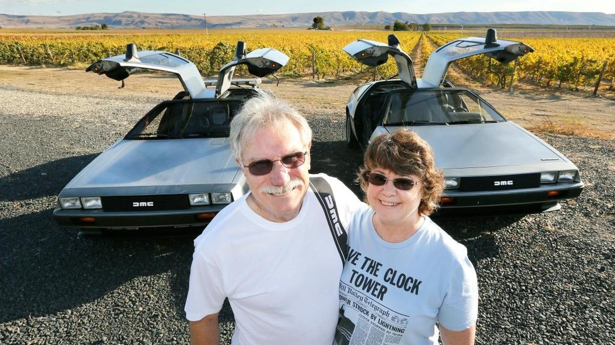 Lynn Boast of Prosser and his wife, Chris, each have a DeLorean and are taking them to Back to the Future screenings today in Yakima. They also take the cars on cross-country road trips to meet other DeLorean owners.