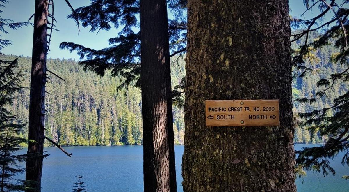Pacific Crest Trail sign at Walupt Lake