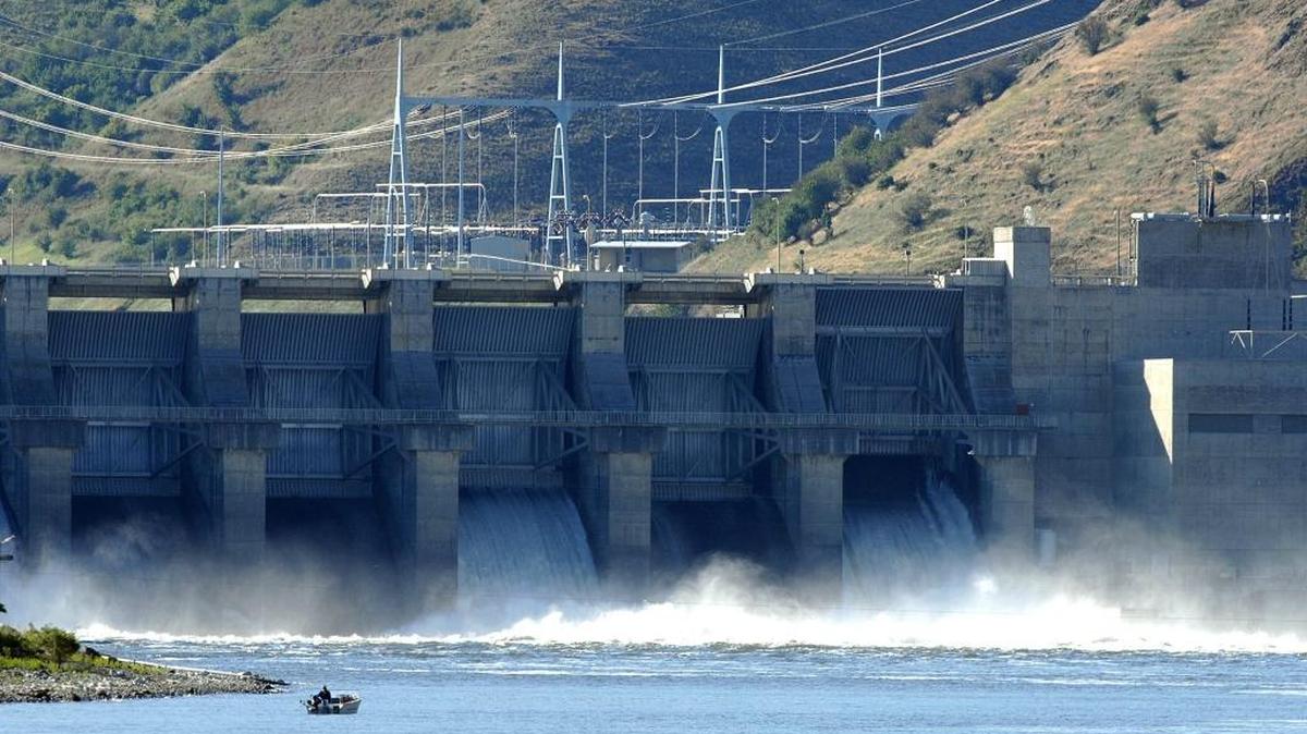 Water spills at Lower Granite Dam, one of the four dams on the lower Snake River that are being evaluated for breaching in an environmental study.