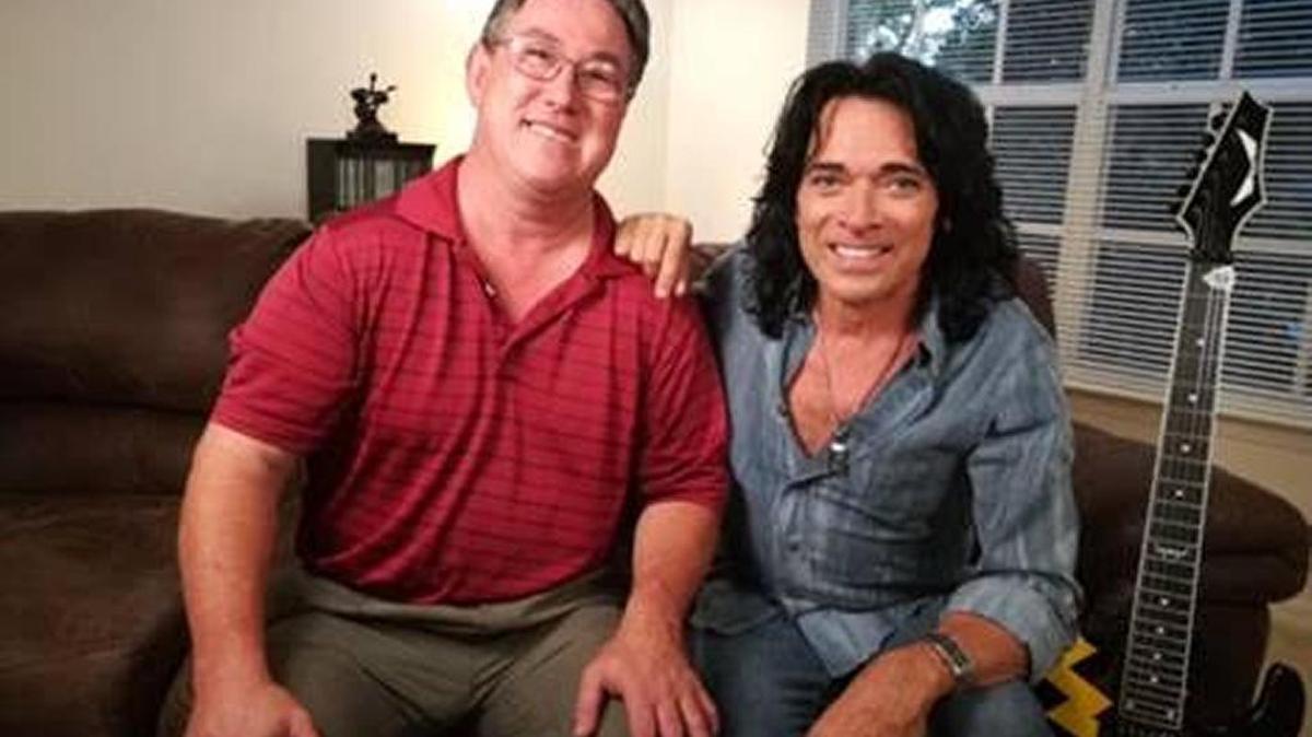 Mike Charboneau, left, and Steve Lynch, lead singer for rock band Autograph, are filming a movie trailer Aug. 20 in Richland. Charboneau, the cable communication coordinator for the City of Richland. is asking for extras to come dressed in 80’s fashion.