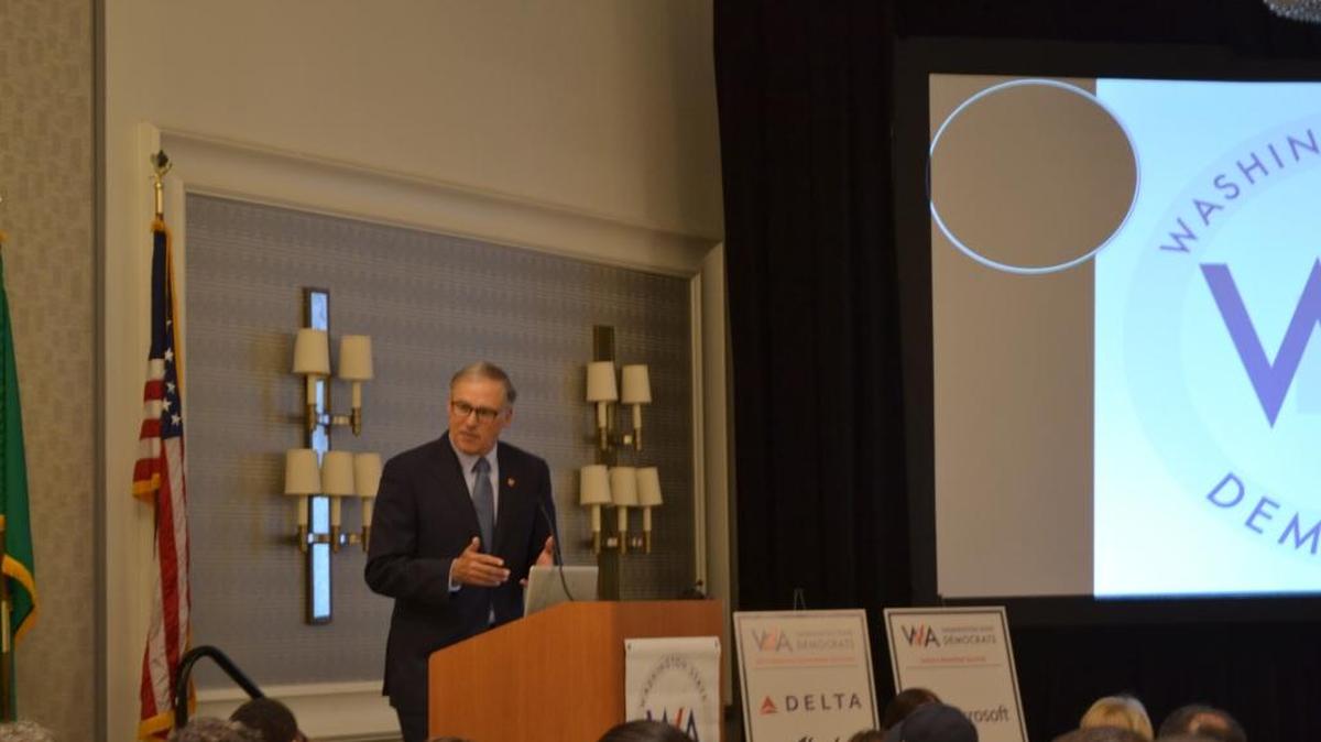 Gov. Jay Inslee singled Eastern Washington Democrats during his speech Monday at the state party’s delegate breakfast at the Democratic National Convention in Philadelphia.