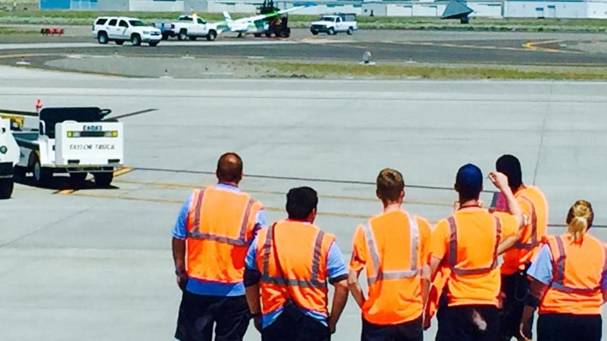 A small airplane on a training flight was damaged in a hard landing at the airport in Pasco early Friday afternoon.