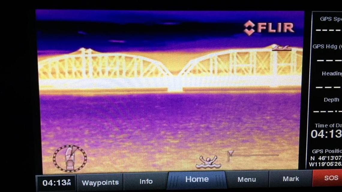 Pasco’s new infrared camera shows the warmer blue bridge against the cool background of the river.