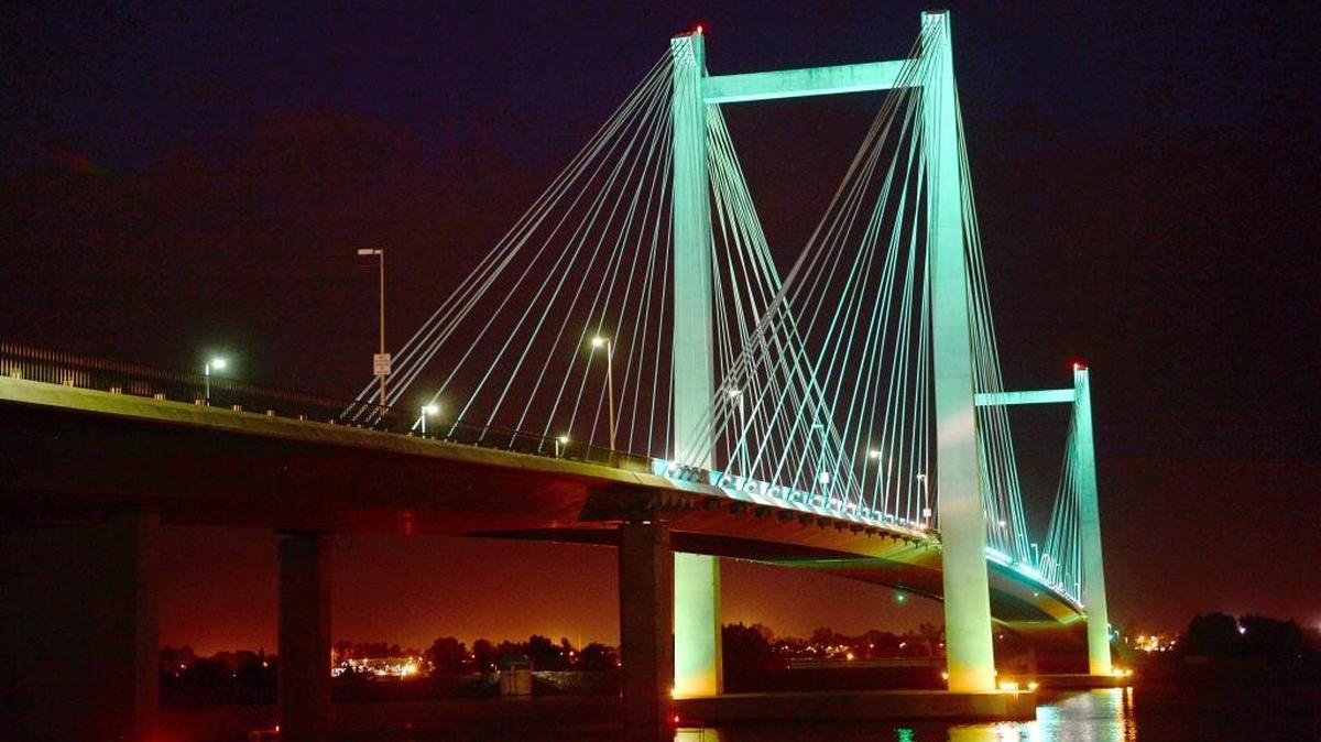 The cable bridge again will be lit with teal lights on Sept. 1 to increase awareness for ovarian cancer.