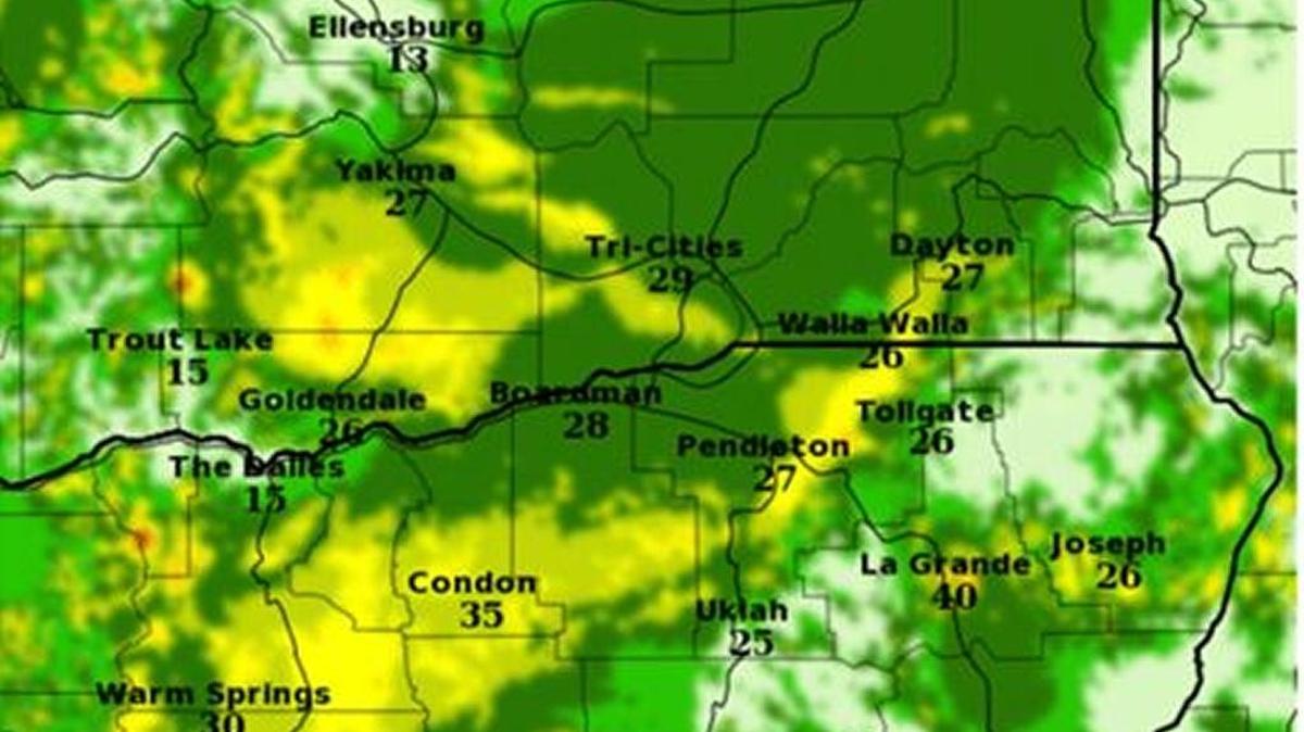Monday will be windy across Eastern Washington and Oregon, with sustained southwest winds of 20-25 mph, according to the National Weather Service