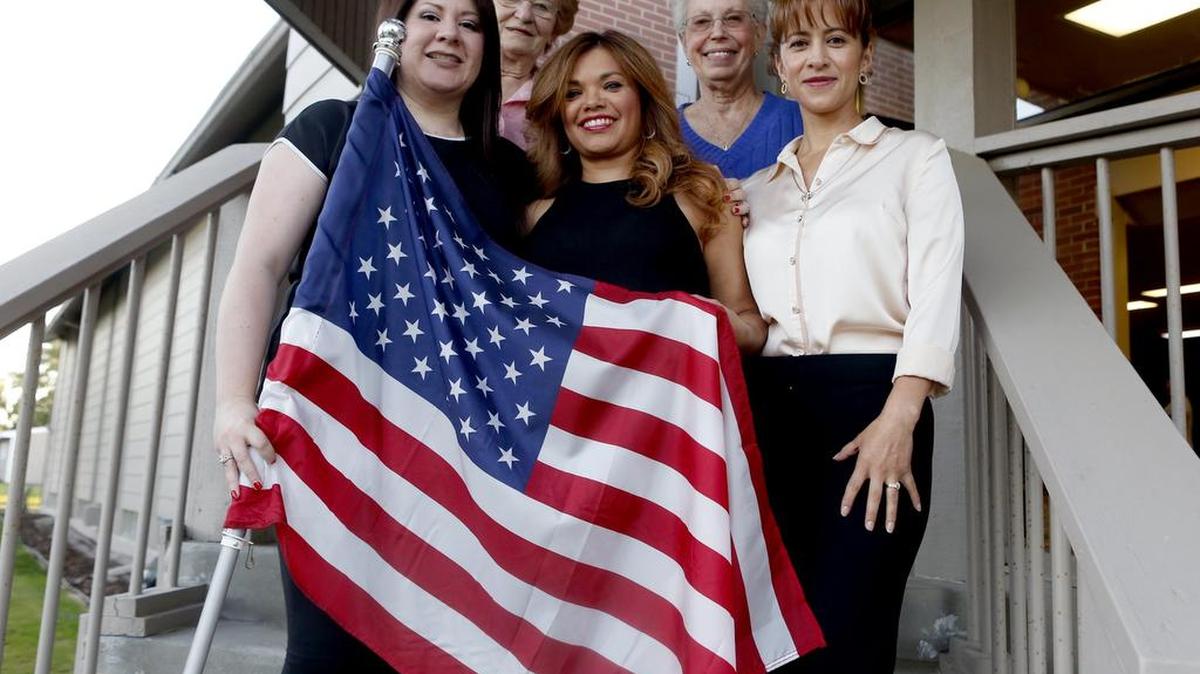 Sister-in-laws, from left in front, Yvette Garcia, Adriana Garcia and Araceli Garcia will be voting in their first election this November after earning their citizenship with help from the West Side ESL/Citizenship program at the West Side Church in Richland. With them are citizenship class instructor Irene Johnson, back left, and director Robin Morris. The free classes offered on Tuesday nights include five levels of language skills and citizenship classes, and there’s free child care.