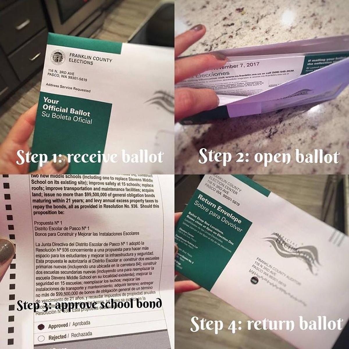 Pasco Citizens for Better Schools posted this series of photos on its Facebook page to show voters how to fill out their ballots.