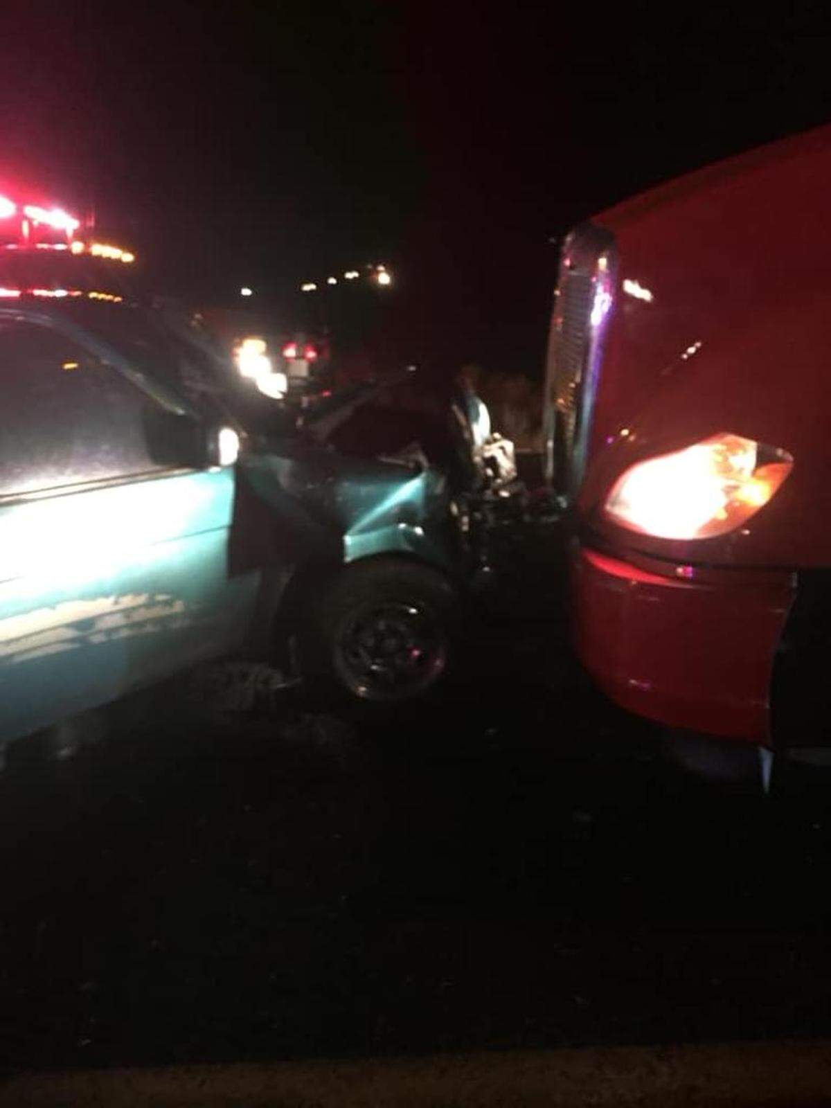 A Pasco man was hurt Friday night after his pickup was pushed into the path of an oncoming semi.