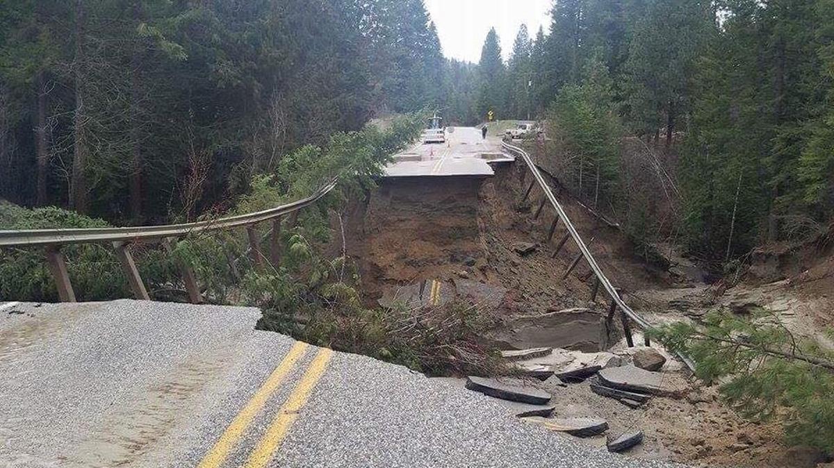 Overnight flooding washed out Highway 395 near milepost 248, about 19 miles north of Colville.