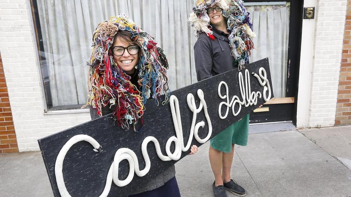 Kathryn and Cameron Mills show their creative side as they prepare for the opening of their art gallery, called Candy Gallery, on June 23 in downtown Kennewick. Their space at 5 S. Dayton St. will feature a variety of fiber arts, painting and sculptures.