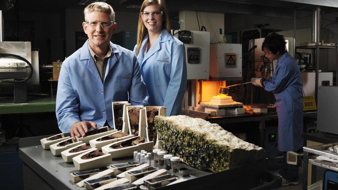 Researcher Mike Schweiger works in PNNL’s state-of-the-art glass lab, where he and his colleagues analyze the performance of glass used in waste treatment and provide new glass formulations that could improve how much waste can be stored in each canister.